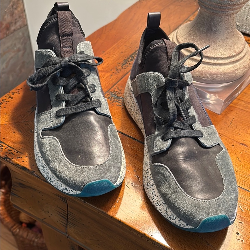 Vince Gray and Teal Mixed-Media Sneakers